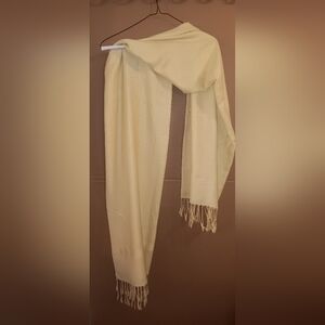 Pashmina And Silk Elegant Warm Yellow Cream Scarf with Fringe